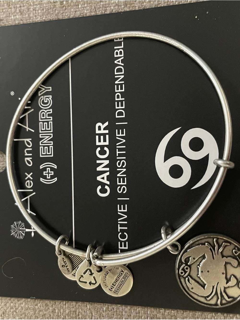Alex and Ani Silver-Tone Cancer Zodiac Charm Bangle